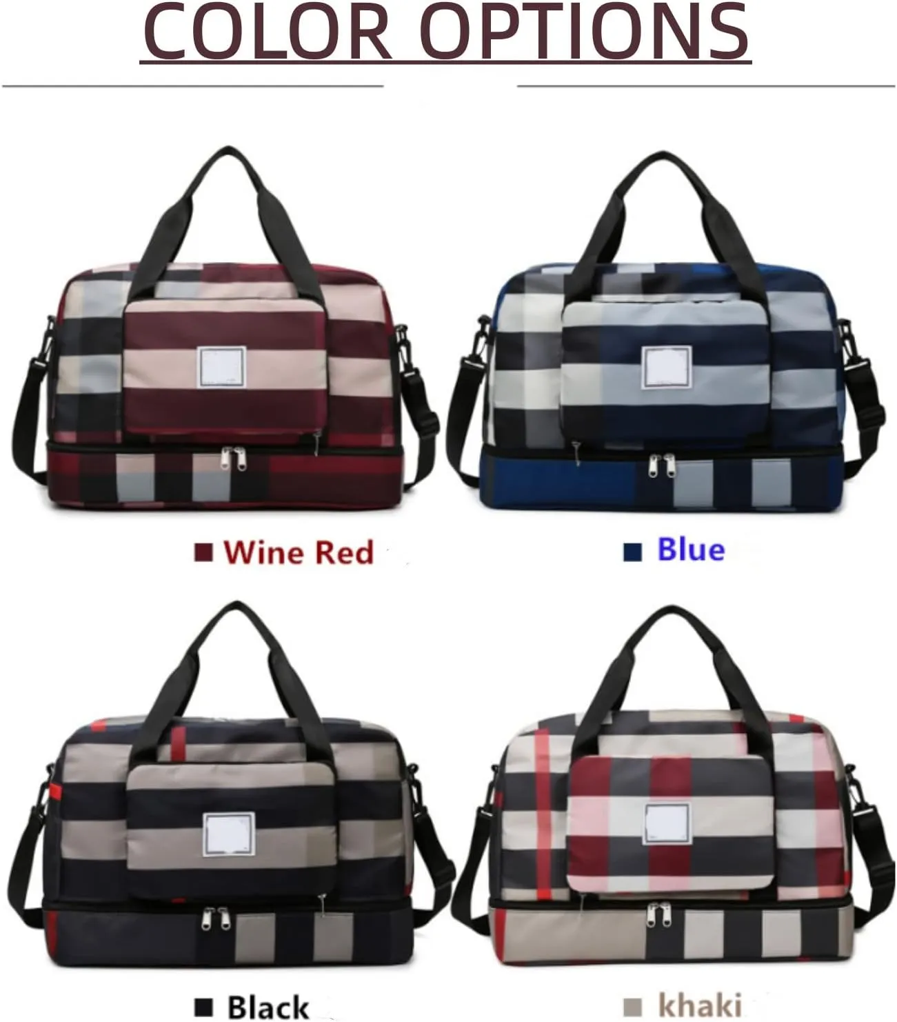 2022 New Foldable Dry/Wet Separation Travel Bag, Travel Duffle Bag with Attachable Shoulder Strap, Women's Sports Gym Tote, Large Capacity & Lightweight & Waterproof (Blue)