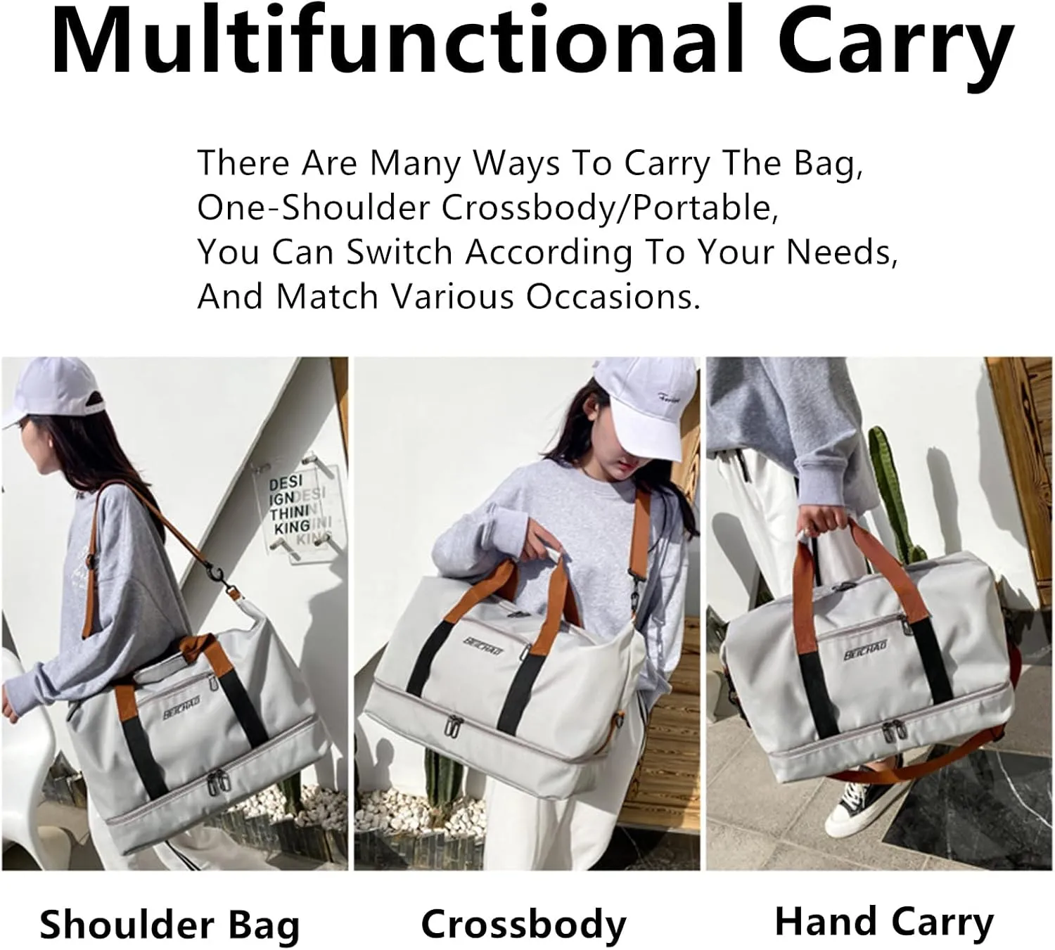 2023 New Dry/Wet Separation Travel Bag with Shoe Compartment, Travel Duffle Bag with Attachable Shoulder Strap, Women's Sports Gym Tote, Large Capacity & Lightweight & Waterproof (Blue-A)