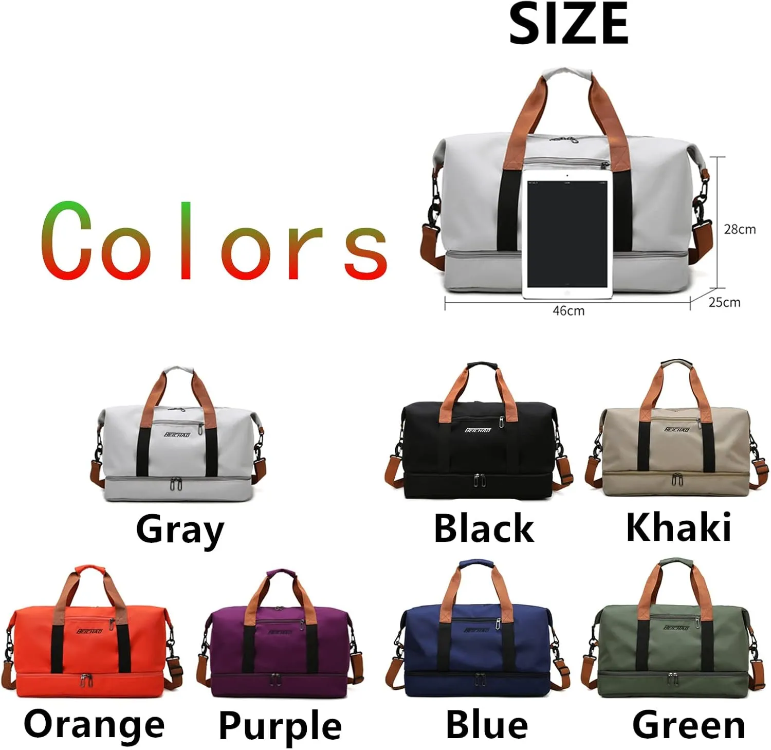 2023 New Dry/Wet Separation Travel Bag with Shoe Compartment, Travel Duffle Bag with Attachable Shoulder Strap, Women's Sports Gym Tote, Large Capacity & Lightweight & Waterproof (Blue-A)