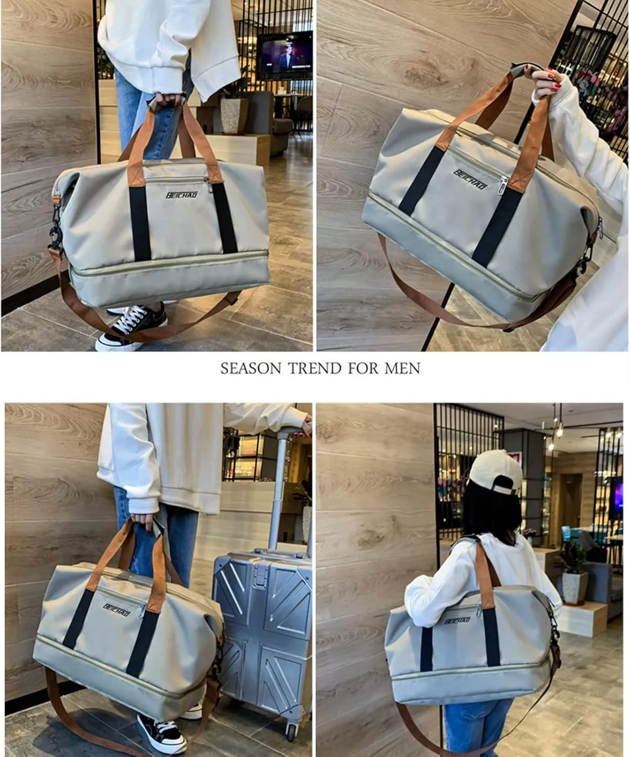 2023 New Dry/Wet Separation Travel Bag with Shoe Compartment, Travel Duffle Bag with Attachable Shoulder Strap, Women's Sports Gym Tote, Large Capacity & Lightweight & Waterproof (Blue-A)