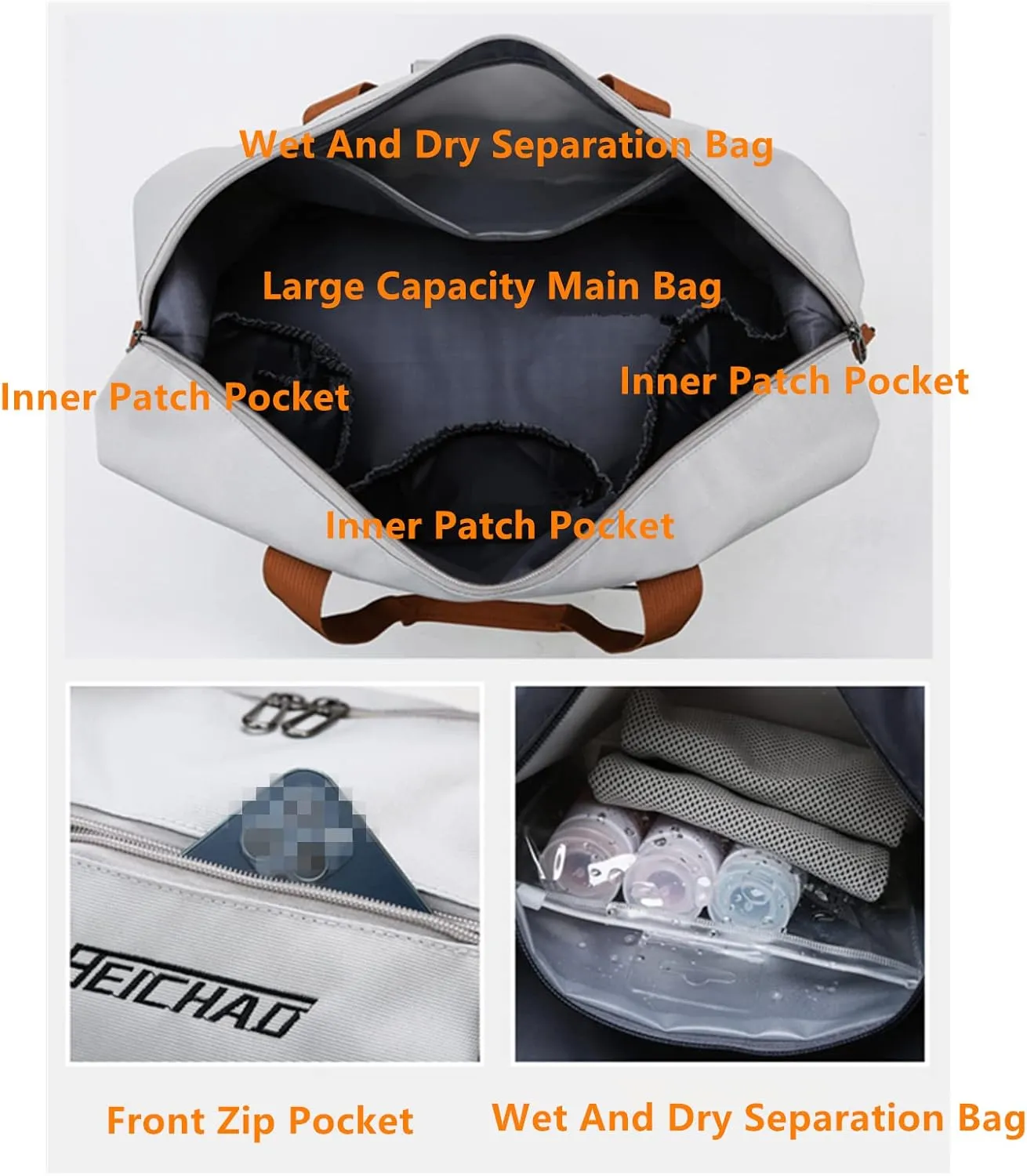 2023 New Dry/Wet Separation Travel Bag with Shoe Compartment, Travel Duffle Bag with Attachable Shoulder Strap, Women's Sports Gym Tote, Large Capacity & Lightweight & Waterproof (Blue-A)