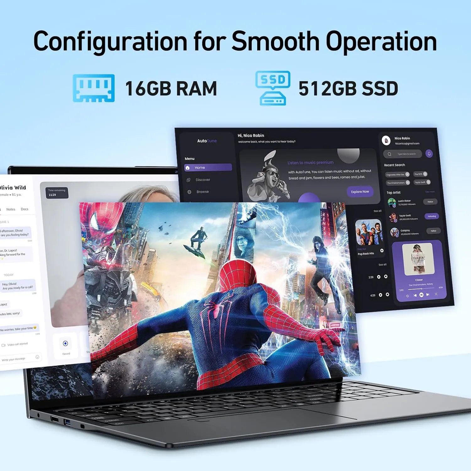 2025 Latest 16'' FHD Laptop Computer Windows 11, 16GB RAM 512GB PCIe SSD, 12th Gen Intel N95 Processor(Max 3.4GHz), 8500mAh Battery, Backlit Keyboard, Fingerprint, HDMI, WiFi5, Webcam, Grey