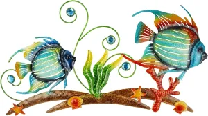 26'' Metal Beach Wall Decor Art, Sea Fish Ocean Themed Wall Sculpture, Coastal Outdoor Decor for Garden, Pool, Fence, Patio, Bathroom Indoor