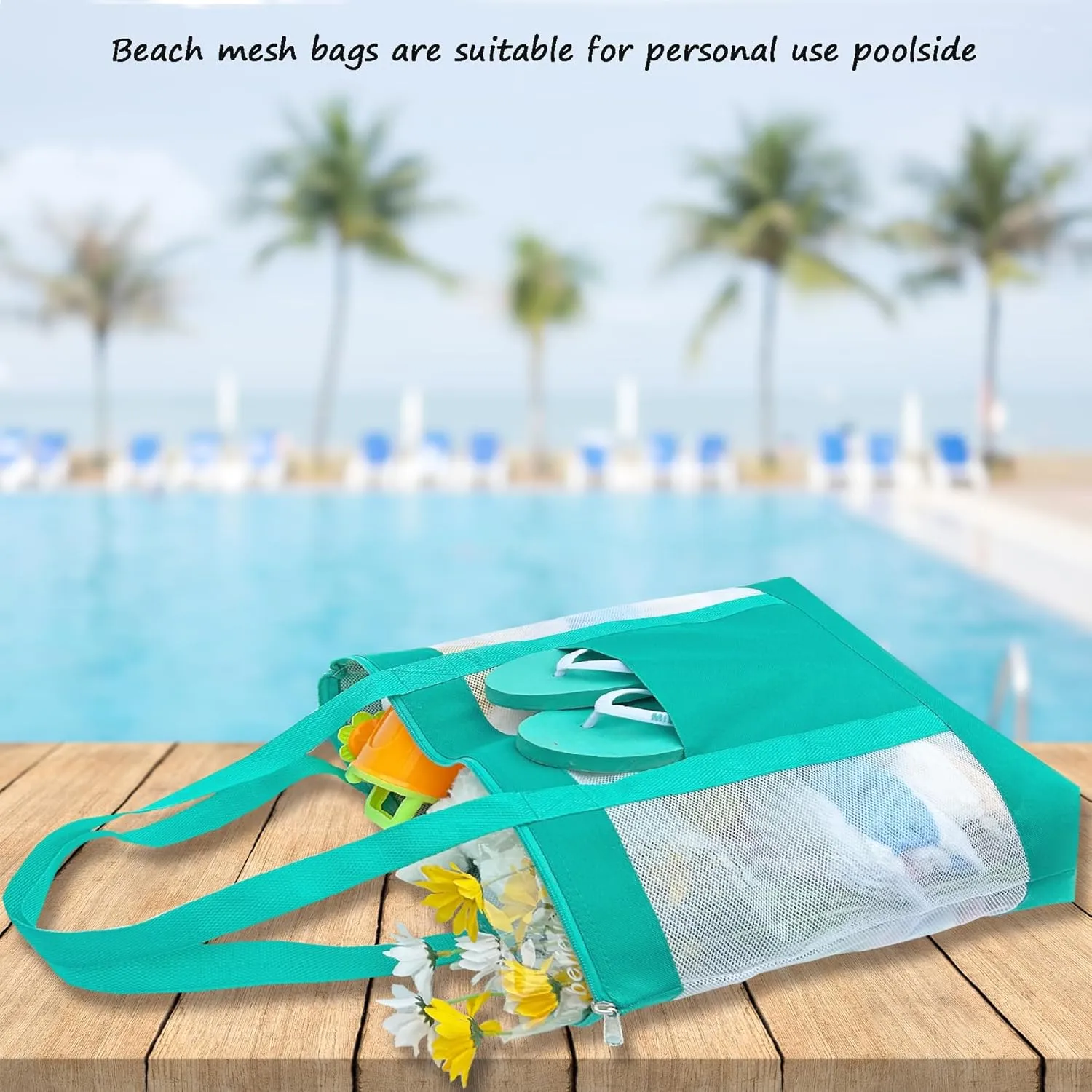 2Pack Lightweight Mesh Tote Bag,Sandproof Beach Bags with Zipper &Double Pocket For Groceries,Poolside,Travel,Towels