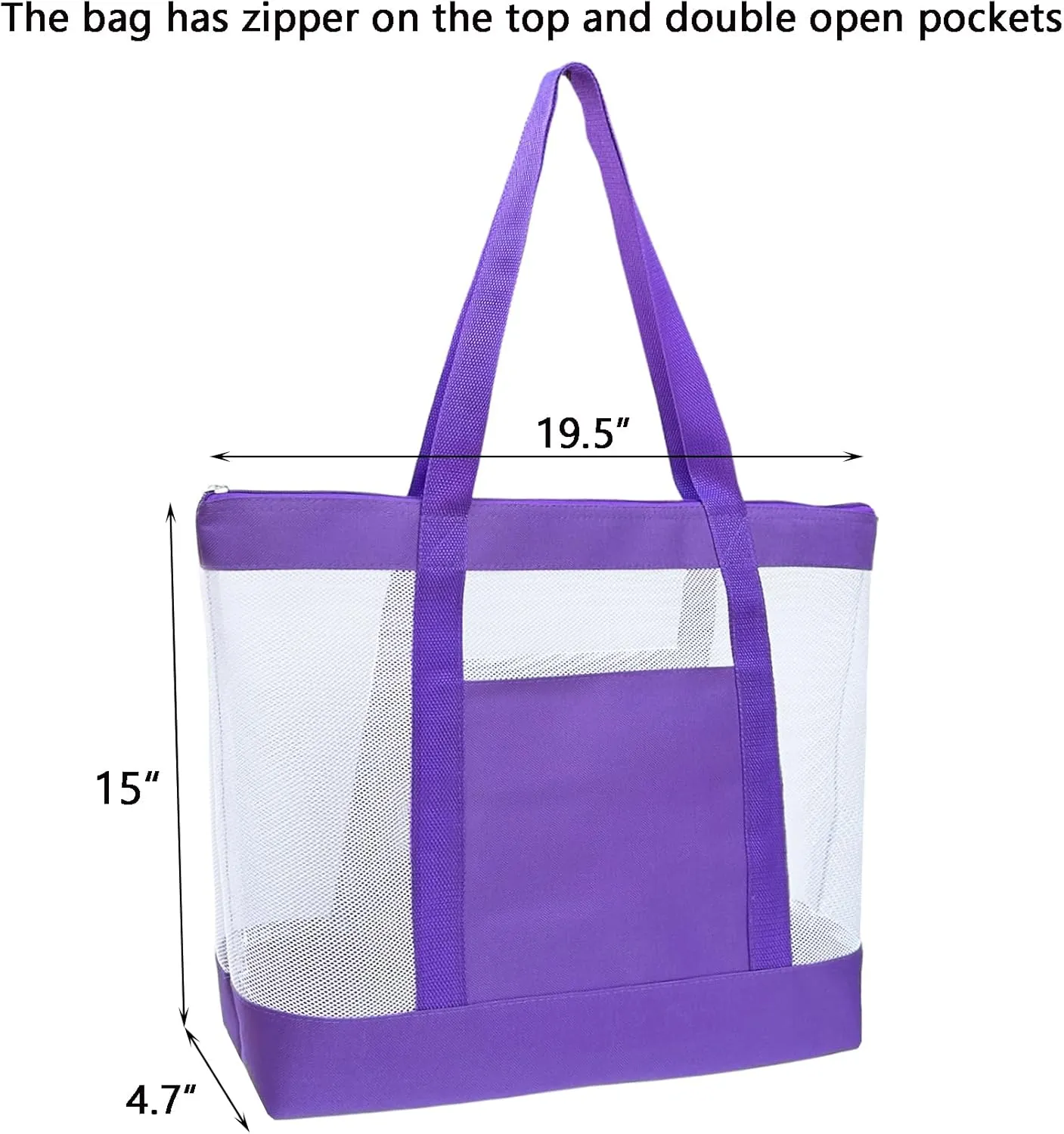 2Pack Lightweight Mesh Tote Bag,Sandproof Beach Bags with Zipper &Double Pocket For Groceries,Poolside,Travel,Towels