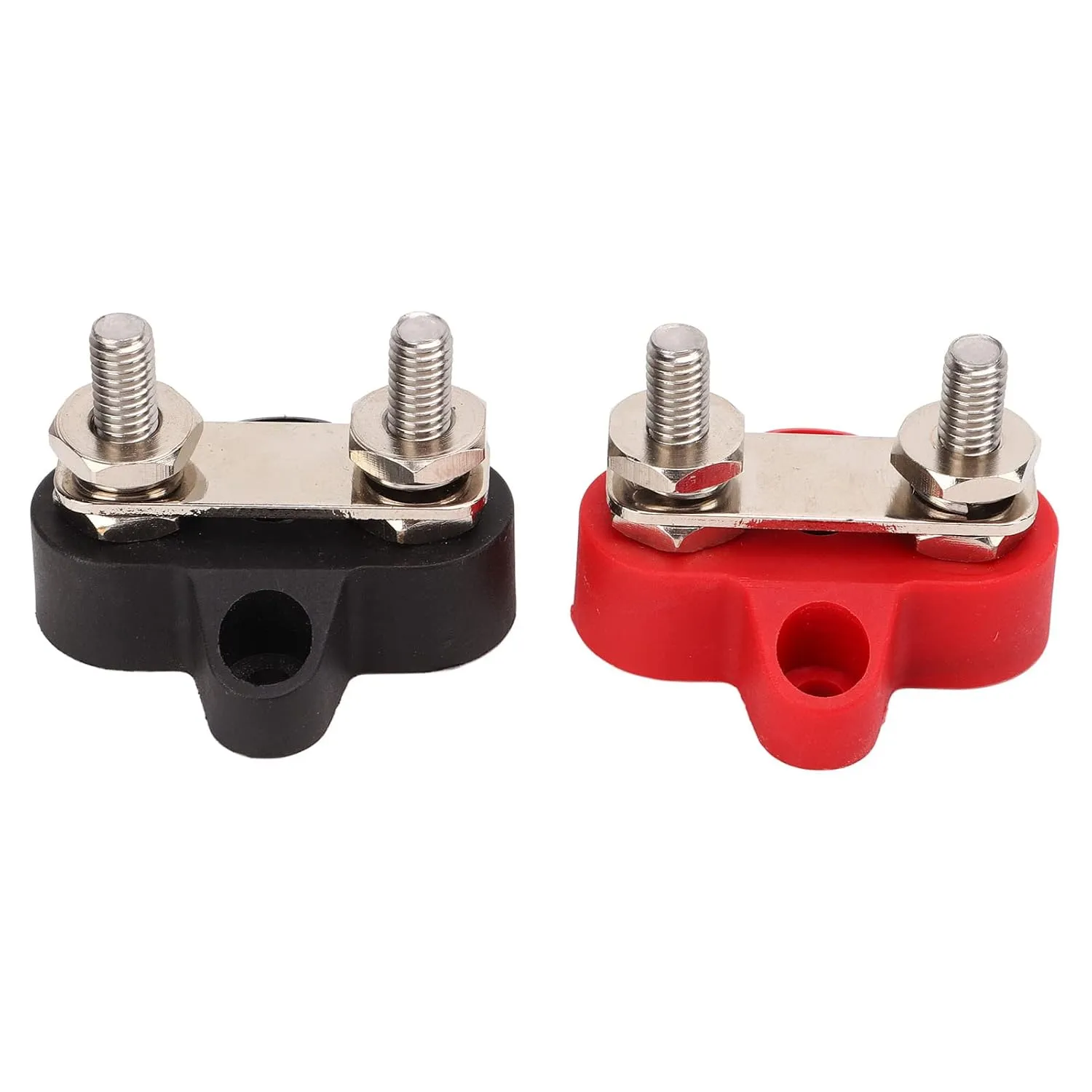 2Pcs Battery Power Distribution Terminal Block Set Heavy Duty Dual Stud 48V DC Junction Block Bus Bar Insulated Dual Power Distribution Post for Marine Car Trailer RV Boat [1/4"]