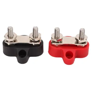 2Pcs Battery Power Distribution Terminal Block Set Heavy Duty Dual Stud 48V DC Junction Block Bus Bar Insulated Dual Power Distribution Post for Marine Car Trailer RV Boat [1/4"]