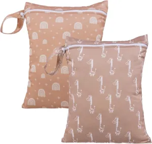 2pcs Wet Bag Waterproof Bag Set-Cactus and Animal Pattern Wet Bag for Towels,Diaper Bag,Swim Bag,Beach Bag,Gym Bag,Wet/Dry Bag,Wet Clothes Bag,Wet Swimsuit Bag,10.2x14.4 inches.(Giraffe)