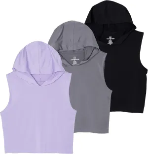 3 Pack: Women's Dry-Fit Sleeveless Cropped Tank Top Hoodie - Athletic Crop Sweatshirt