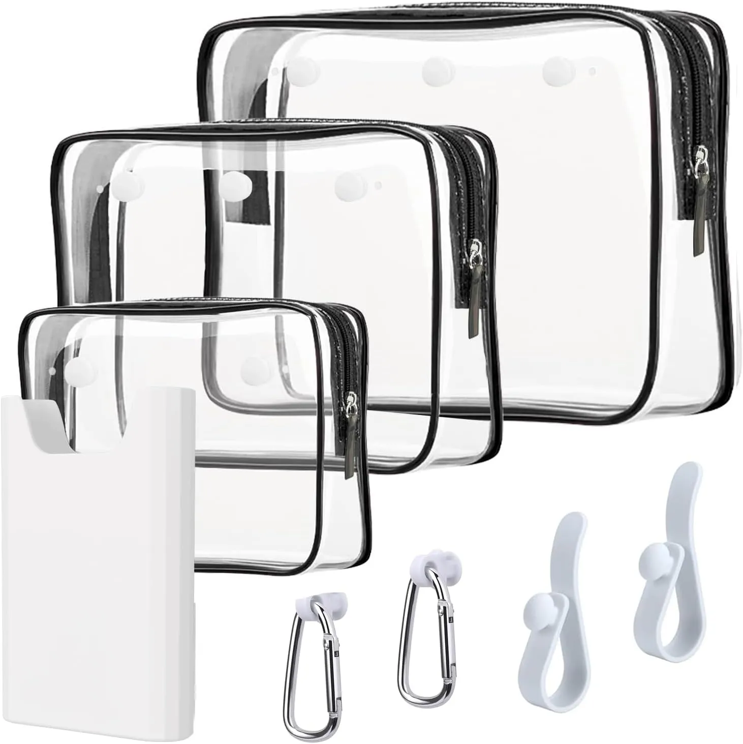 3 Pcs Clear Bogg Beach Tote Bag with 4 Pcs Insert Hooks and 1 Phone Holder Accessories for Bogg Bags Travel Makeup Clean Toiletry Brush Organizer Cosmetic Divider Storage Inner Pouch (White set of 4)