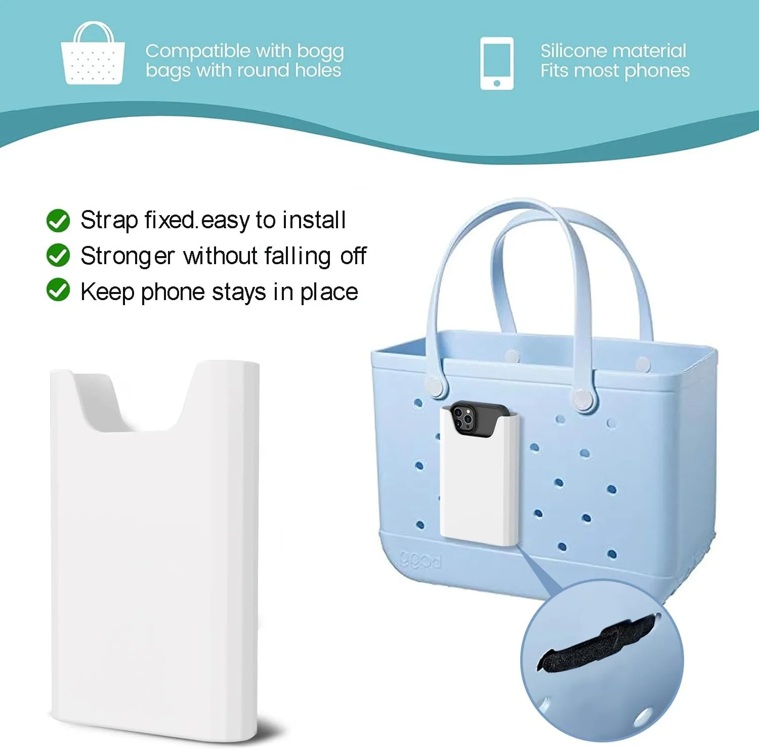 3 Pcs Clear Bogg Beach Tote Bag with 4 Pcs Insert Hooks and 1 Phone Holder Accessories for Bogg Bags Travel Makeup Clean Toiletry Brush Organizer Cosmetic Divider Storage Inner Pouch (White set of 4)