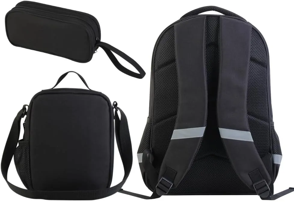3 Pcs Kids Backpack, 3D Reflective Cartoon, 600D Polyester & Dual Zippers, 17" Bookbag with Ergonomic Design for boys & girls age 6-18, Panda Space Style for school Children Kids