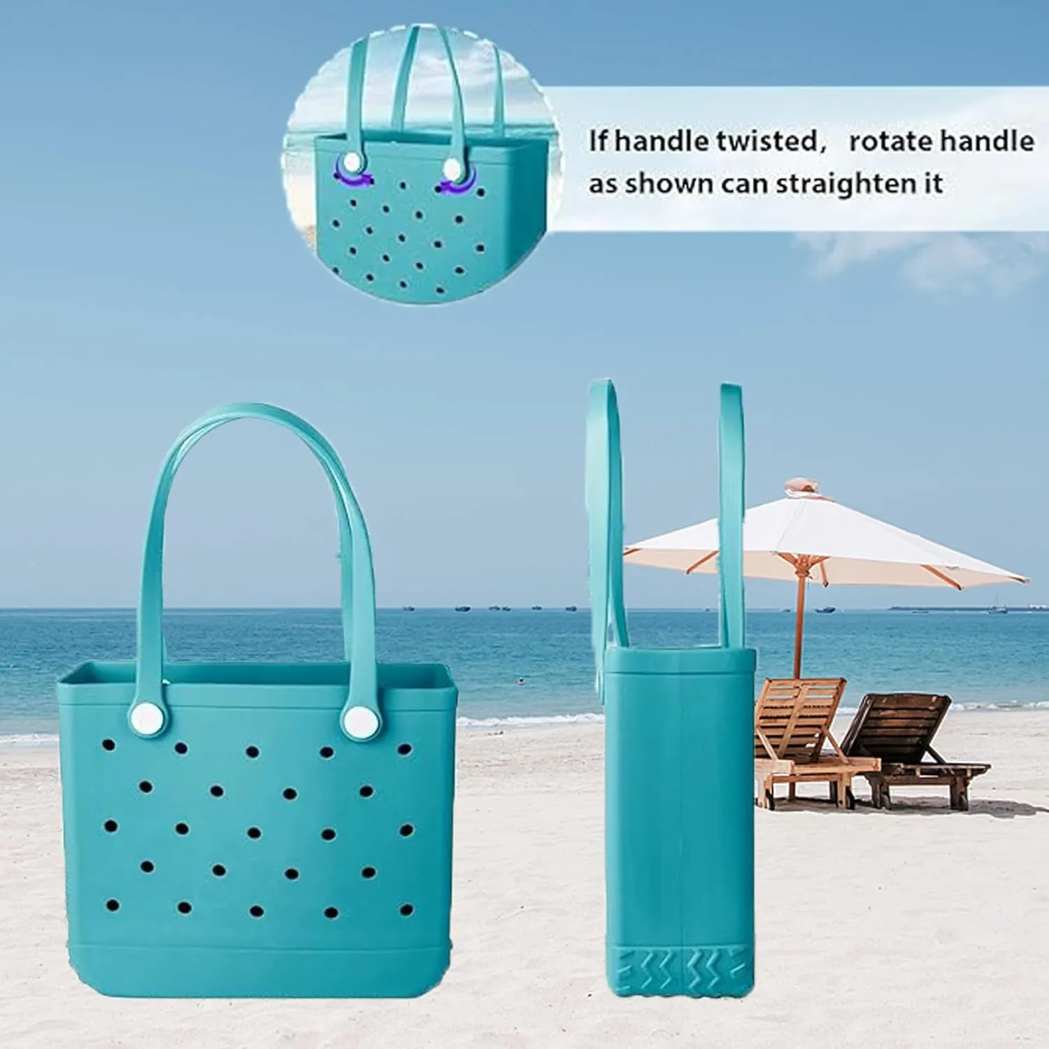 3 Sizes Waterproof Rubber Beach Tote Bag - Large/Medium/Small Waterproof, Sandproof, Washable, Lightweight Travel & Outdoor