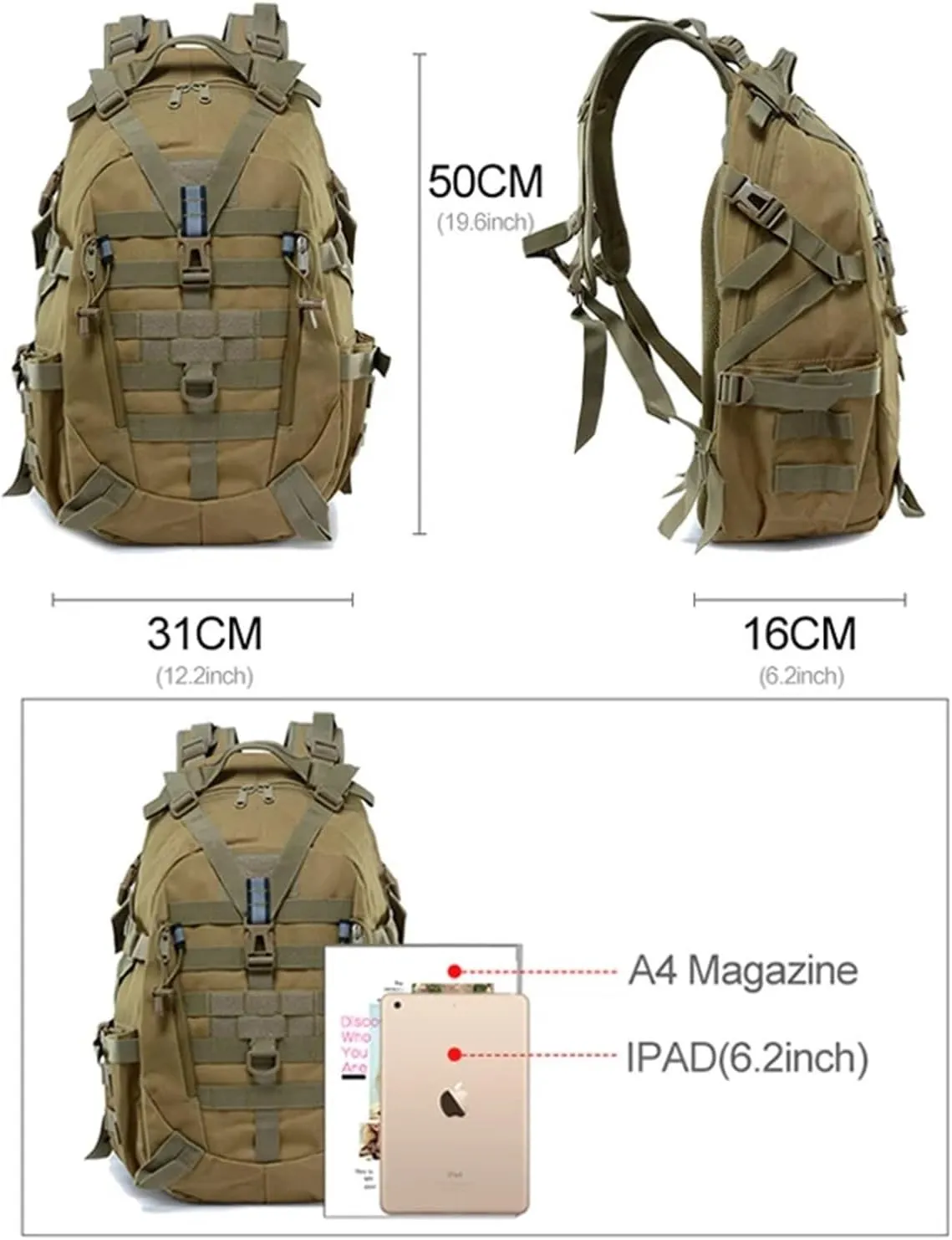 30-40L Camping Backpack Men's Bag Travel Bags Climbing Rucksack Hiking Outdoor Reflective Shoulder Fishing Bag(Style1)