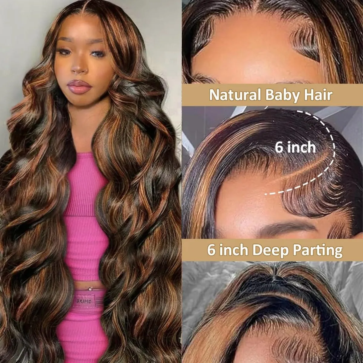 30 Inch Ombre Lace Front Wig Human Hair 210% Density FB/30 Human Hair Wig 13x6 Body Wave Lace Wigs Human Hair Pre Plucked HD Frontal wig For Women Highlight Glueless Wigs