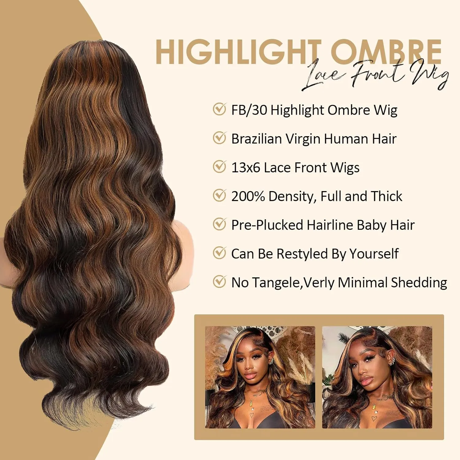 30 Inch Ombre Lace Front Wig Human Hair 210% Density FB/30 Human Hair Wig 13x6 Body Wave Lace Wigs Human Hair Pre Plucked HD Frontal wig For Women Highlight Glueless Wigs