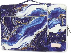 360° Protective 3 Pockets Laptop Sleeve Case Bag with Handle for MacBook Air 15 inch,MacBook Pro 16 inch and 15.6 inch Screen Laptop (Blue Marble)