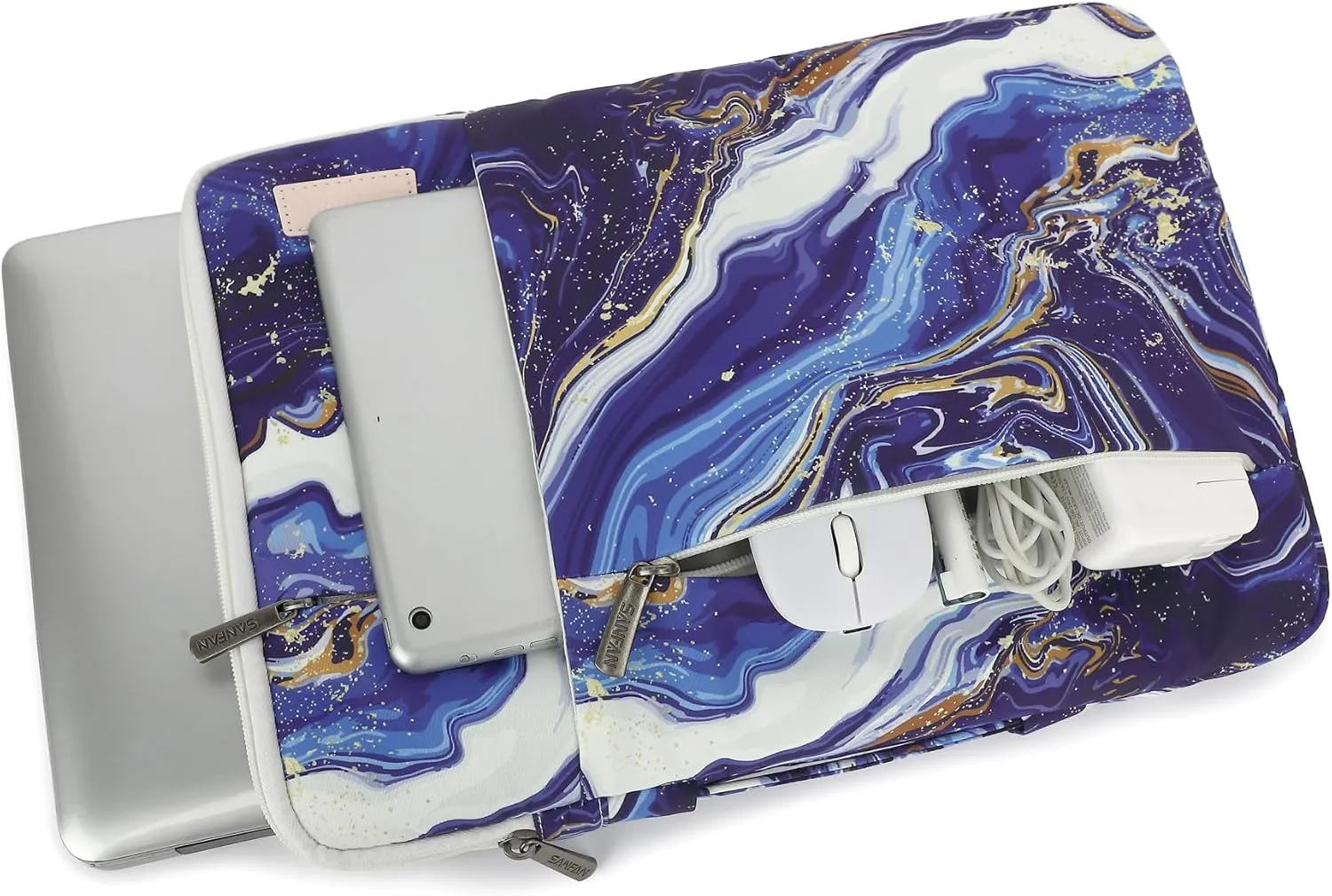 360° Protective 3 Pockets Laptop Sleeve Case Bag with Handle for MacBook Air 15 inch,MacBook Pro 16 inch and 15.6 inch Screen Laptop (Blue Marble)