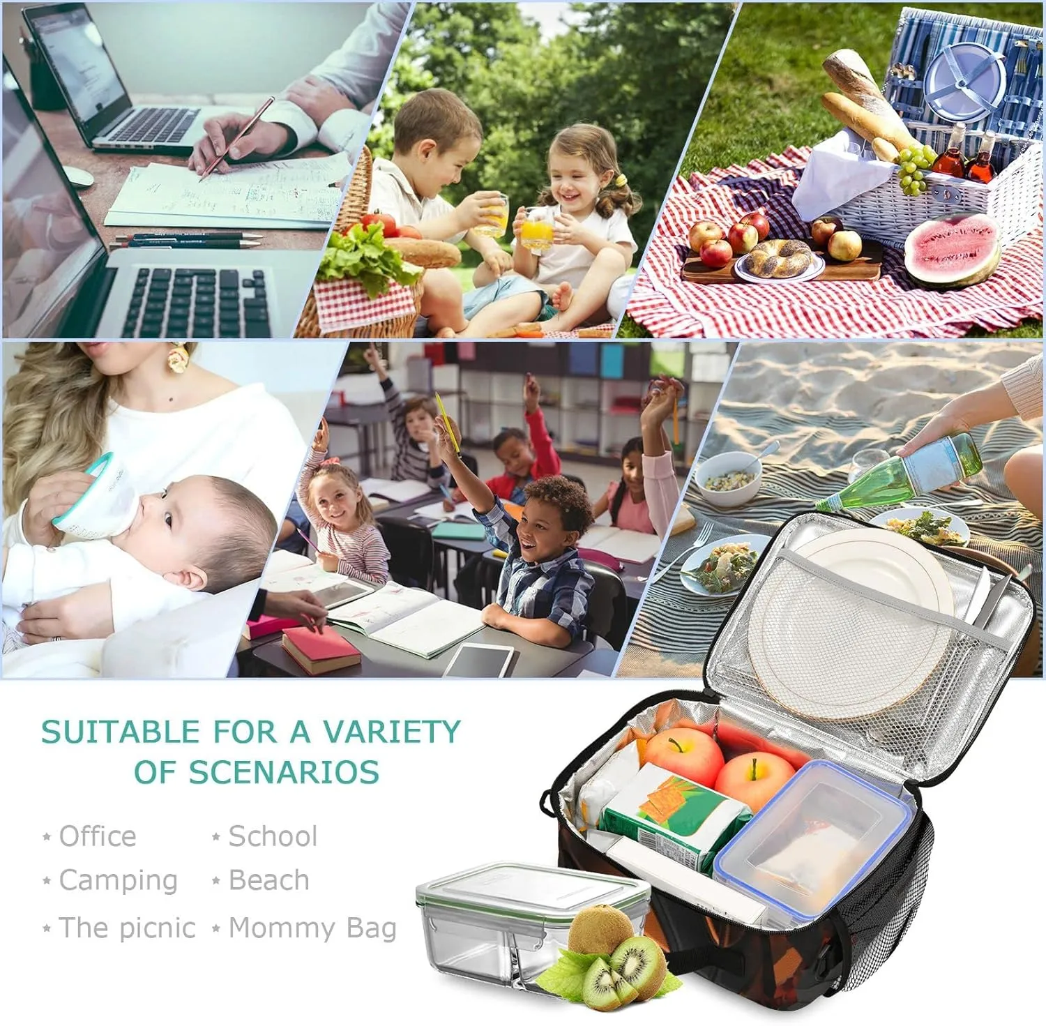 3D Black Basketball Ball on Cracked Wall Insulated Lunch Box Boys Lunch Bag Kids Cooler Tote Girls Shoulder Strap Reusable for Picnic School Travel