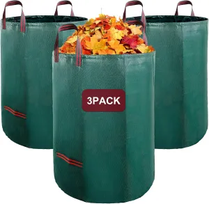 3Pack Reusable Garden Leaf and Lawn Bags, Large Capacity Yard Waste Bags, Extra Large Leaves Bag Heavy Duty Collector, Collapsible Lawn and Leaf Bag Pop Up Trash Can for Indoors, Outdoors