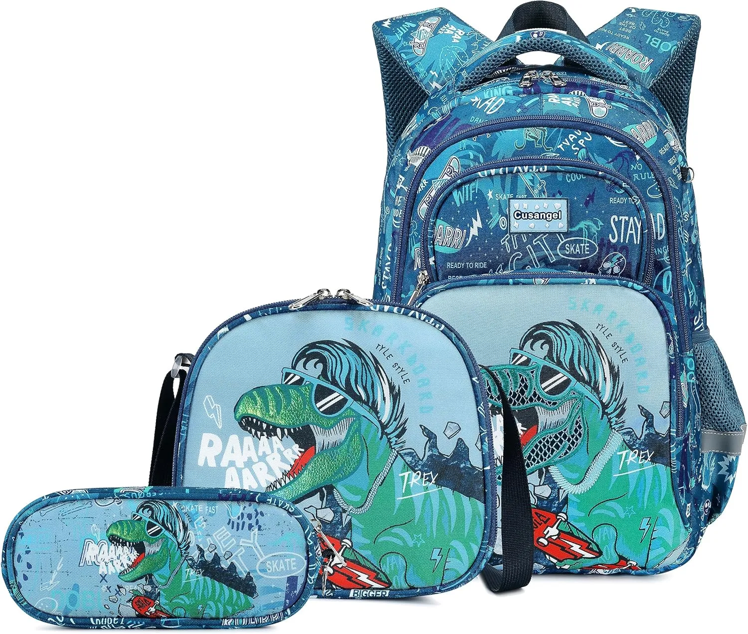 3Pcs Boys Dinosaur Backpack Set with Lunch Box Pencil Case, School Book Bag for Kids Elementary Preschool…