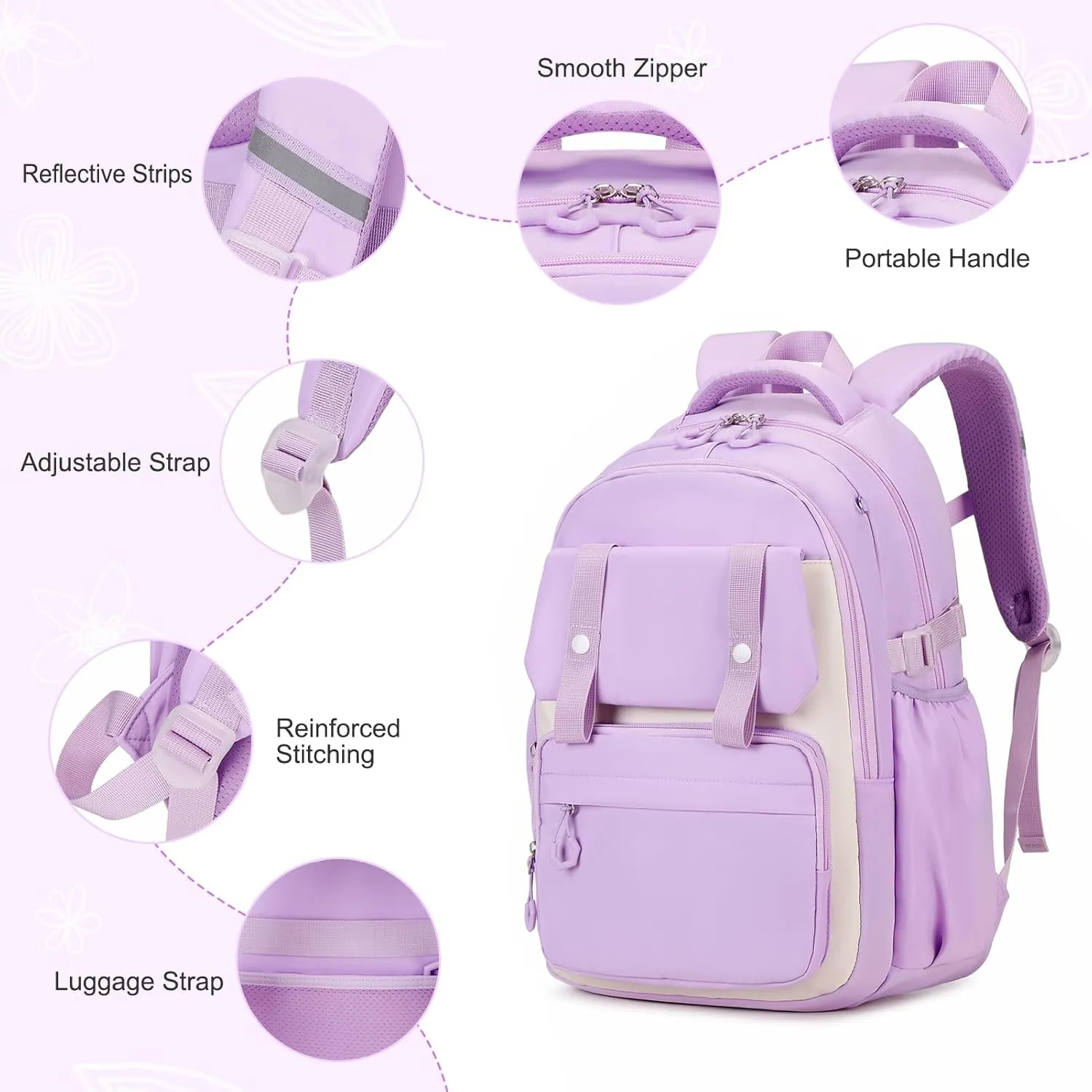 3PCS Girls Backpack for School, Kids School Backpack for Girls with Lunch Bag Pencil Case, Kids School Bookbag Teen Girls Backpacks for Elementary Middle High College School (Purple)