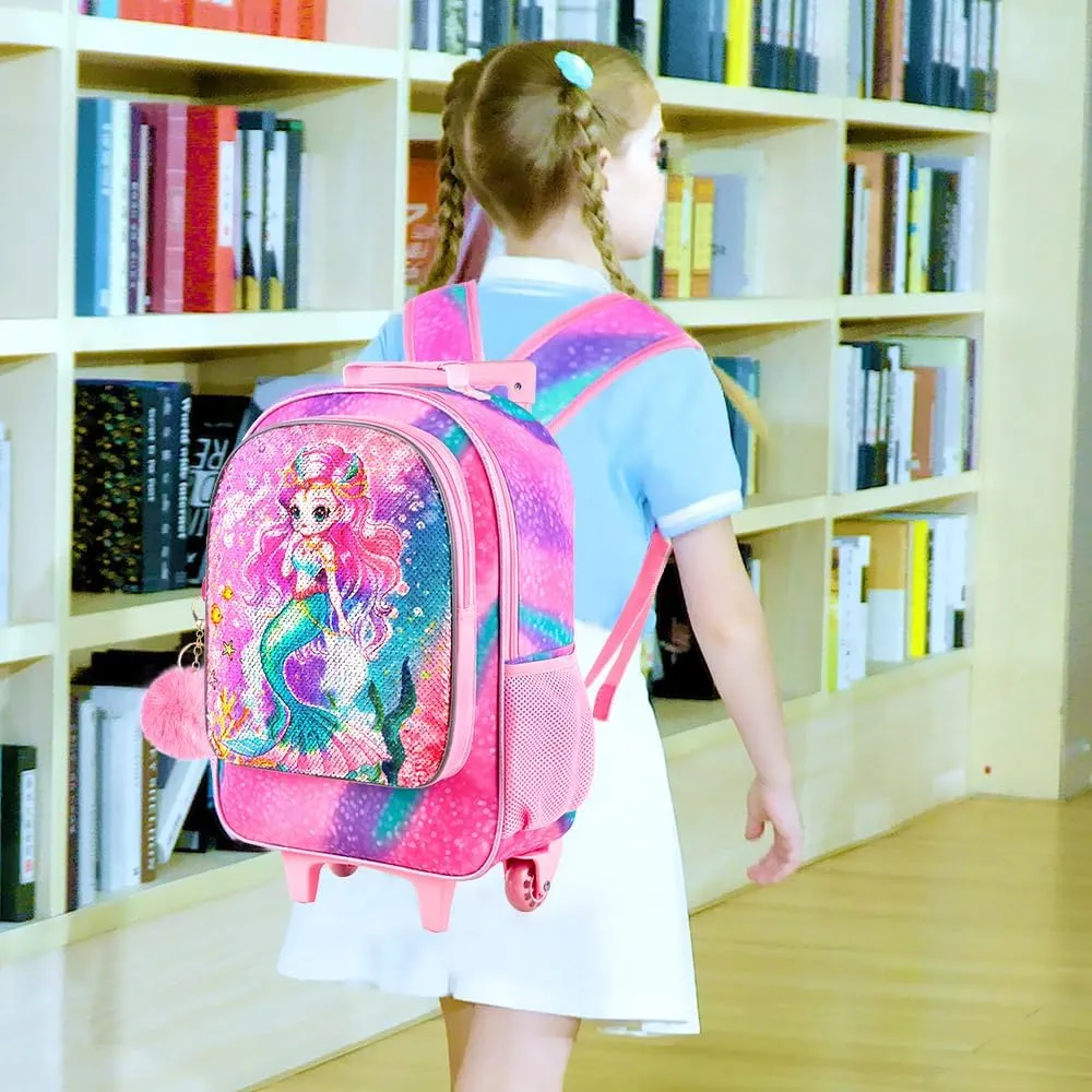 3PCS Rolling Backpack for Girls and Boys， Kids Unicorn Dinosaur Wheeled Bookbag