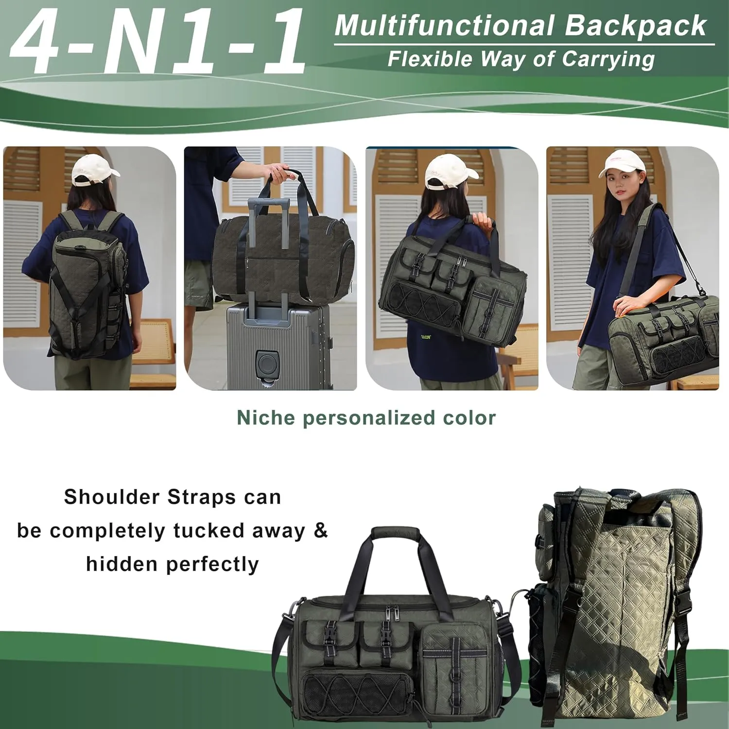 4 In1Sports Duffel Bags-Waterproof Gym Bag with Shoe Compartment;Personal Item Bag with Wet Pocket; Thicken Overnight Bag&Weekender Bag-Gym Bag for Women&Men Travel, Sports, Fitness (Grey)