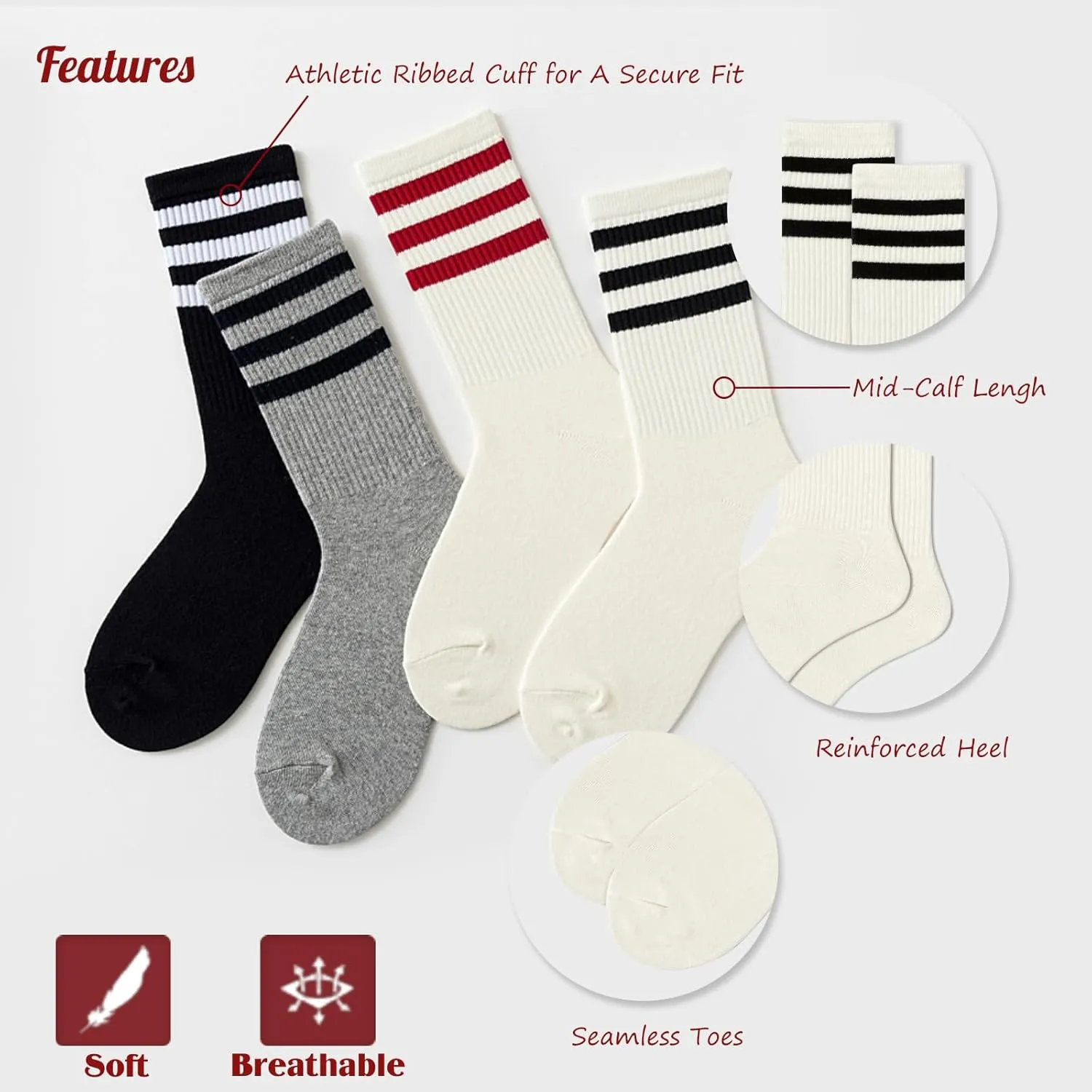 4 PAIRS Striped Crew Socks For Women Casual Cotton Novelty Retro Athltic Socks Unisex MultiColor