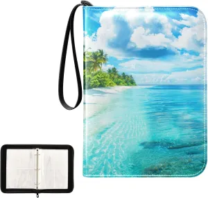 4 Pockets Trading Card Album Holder Book Folder Sports Card Binder Hawaii Beach 400 Double Side Pockets for 3 Ring Binder Zipper