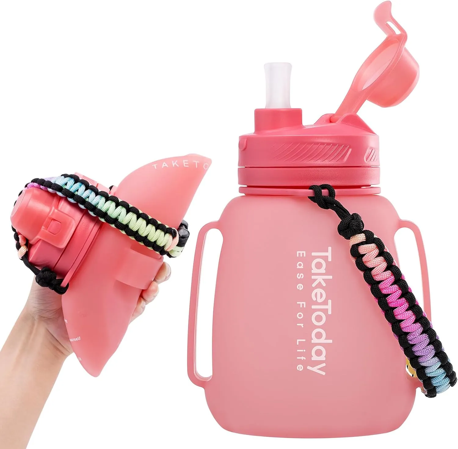 40 OZ Gallon Motivational Collapsible Water Bottles with Straw and Paracord Handle 1.2L Silicone Sports Water Bottle with Time Marker for Yoga Camping Outdoors