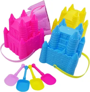 4E's Novelty (4 Sets) Castle Beach Buckets and Shovels, Large Size 7" - Sand Castle Building Kit, Sandcastle Molds Beach Toys for Kids 3-10, Outdoor Sand Toys for Toddlers