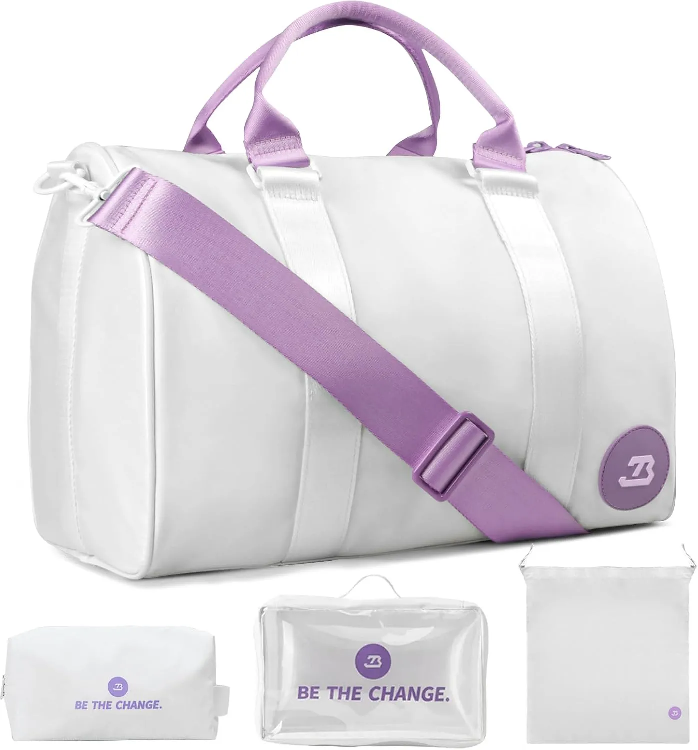 4Pcs/Set Swim Gym Bag Women Waterproof Small Sports Duffel Bag 1000D Nylon Heavy Duty Travel Workout Weekender Bag with 3 Accessory Bags of Wet & Dry Separation Upgrades 2.0 Violet