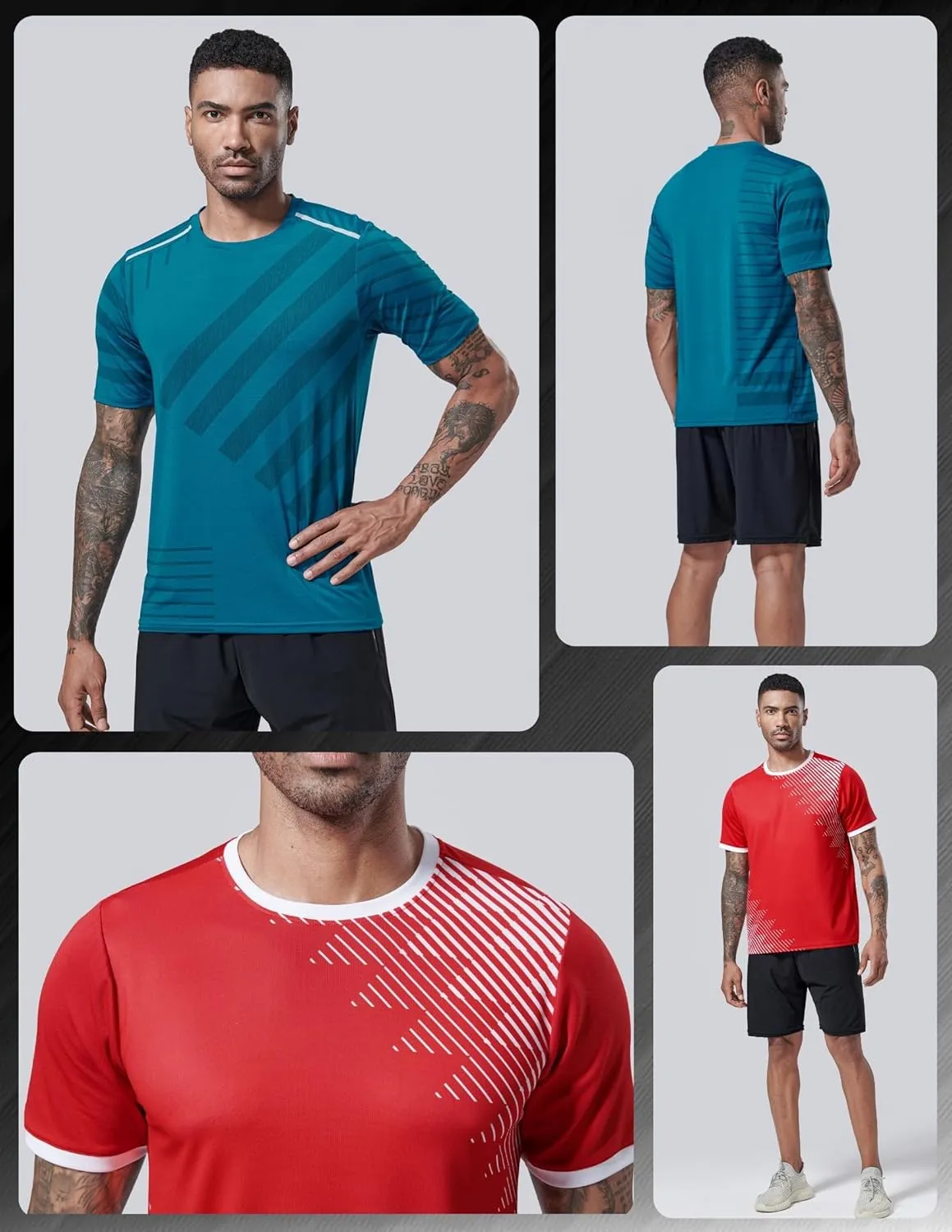 5 Pack Men’s Active Quick Dry Crew Neck T Shirts | Athletic Running Gym Workout Short Sleeve Tee Tops Bulk