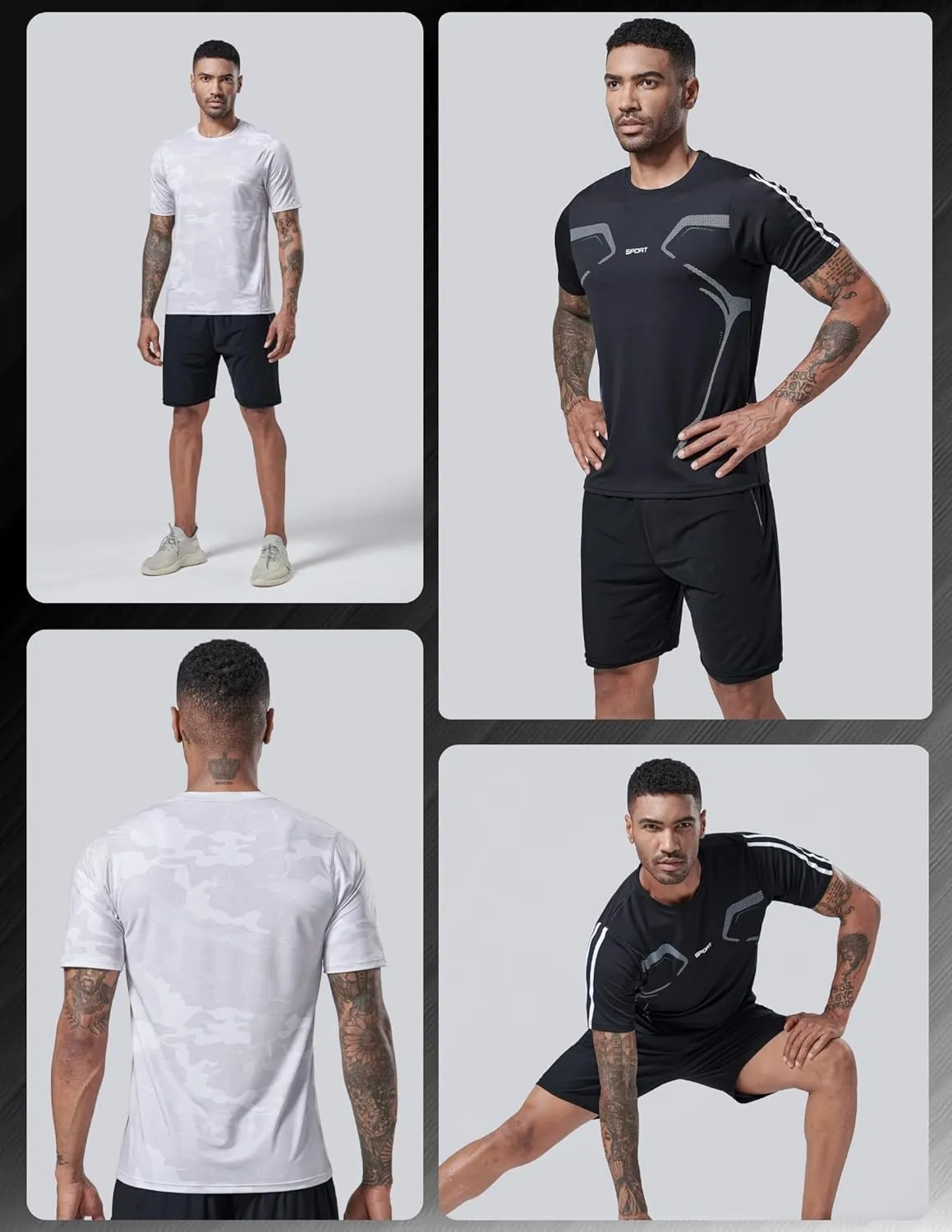 5 Pack Men’s Active Quick Dry Crew Neck T Shirts | Athletic Running Gym Workout Short Sleeve Tee Tops Bulk