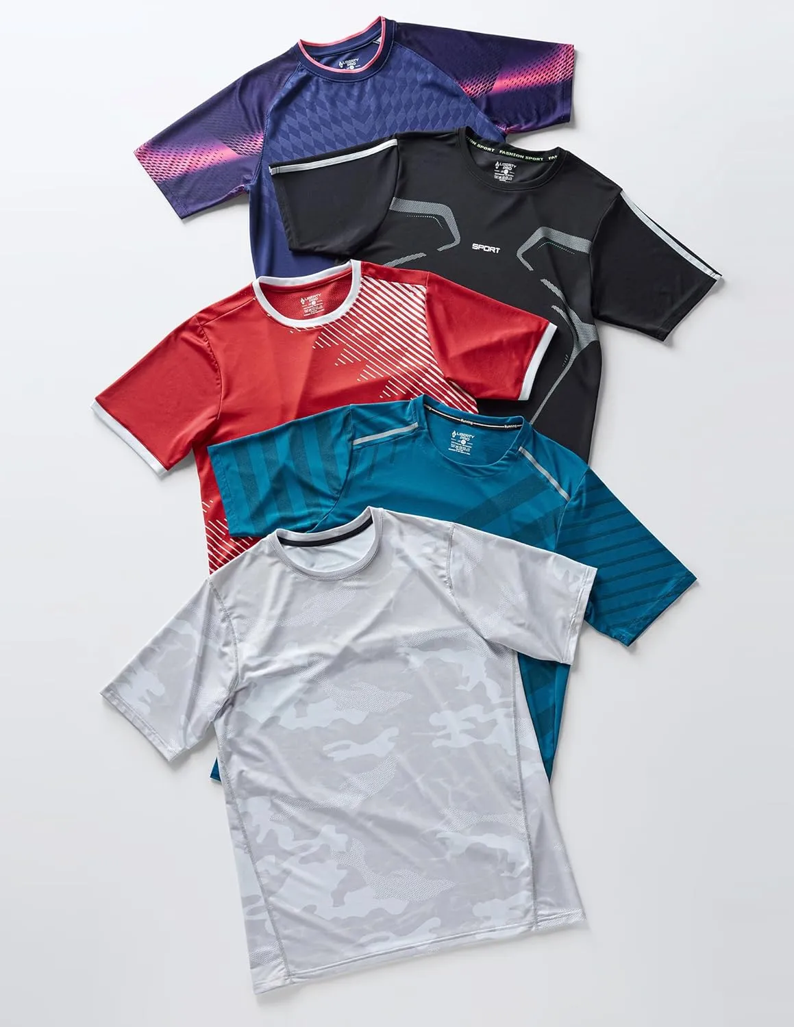 5 Pack Men’s Active Quick Dry Crew Neck T Shirts | Athletic Running Gym Workout Short Sleeve Tee Tops Bulk