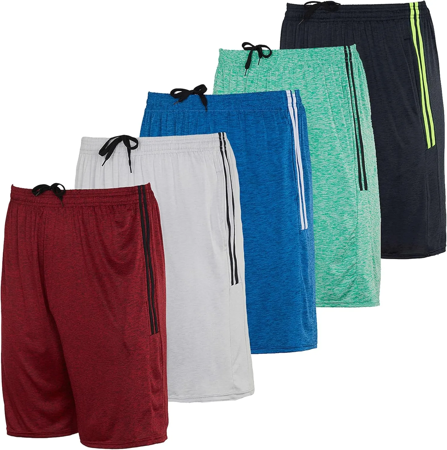 5 Pack Men's Active Quick Dry Fit Shorts - Athletic Running Gym Workout Casual Shorts with Pockets Bulk