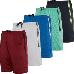 5 Pack Men's Active Quick Dry Fit Shorts - Athletic Running Gym Workout Casual Shorts with Pockets Bulk