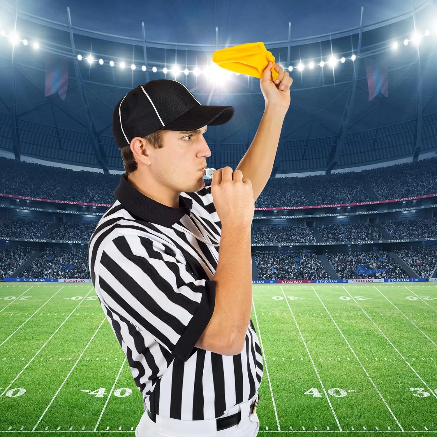 5 Pcs Referee Costume Kit, Referee Costume for Boys Kids Men, Sports Costume Shirt Uniform Umpire Whistle Yellow Penalty Flag Referee Card for Basketball Football Soccer Referee Accessories