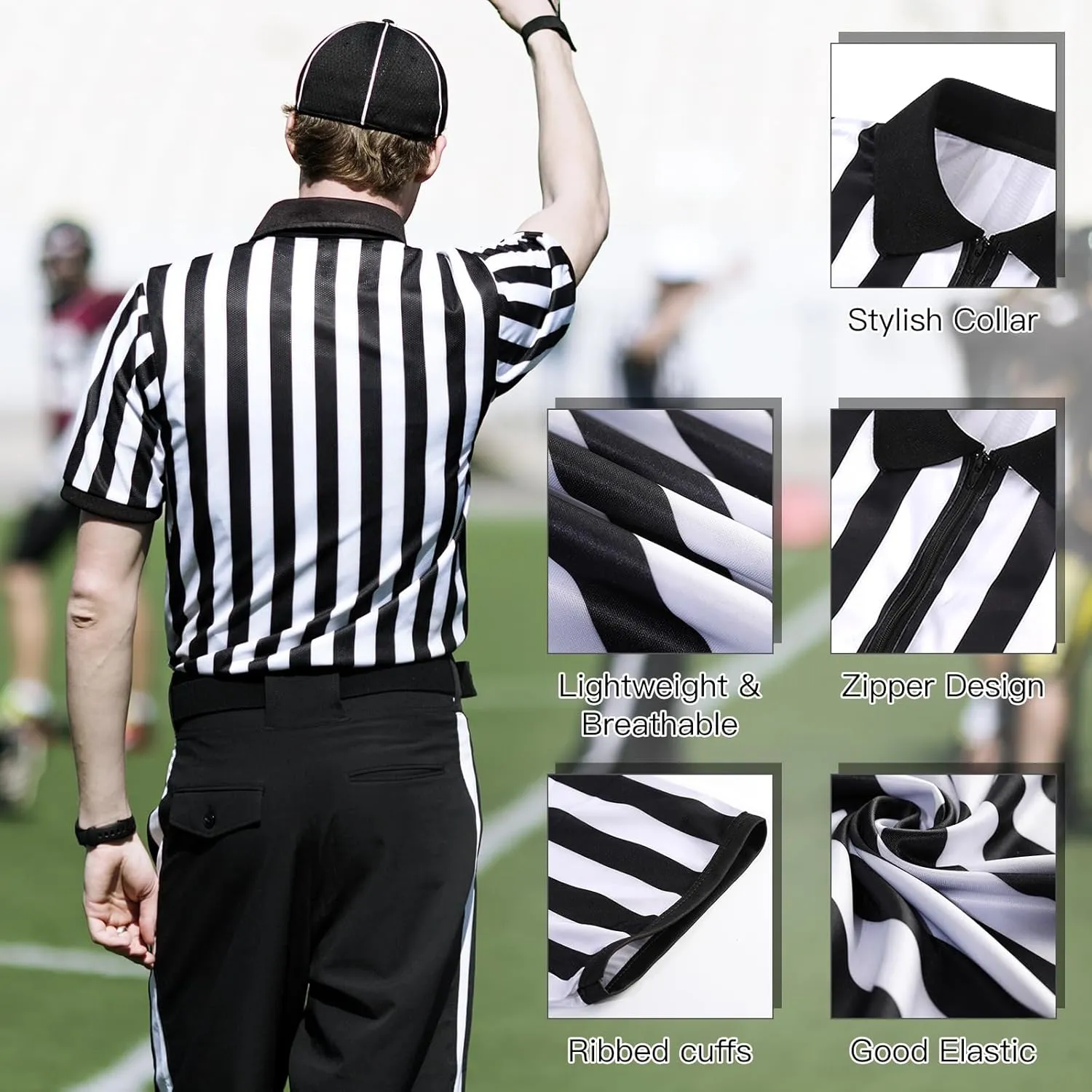 5 Pcs Referee Costume Kit, Referee Costume for Boys Kids Men, Sports Costume Shirt Uniform Umpire Whistle Yellow Penalty Flag Referee Card for Basketball Football Soccer Referee Accessories