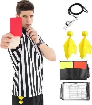 5 Pcs Referee Costume Kit, Referee Costume for Boys Kids Men, Sports Costume Shirt Uniform Umpire Whistle Yellow Penalty Flag Referee Card for Basketball Football Soccer Referee Accessories