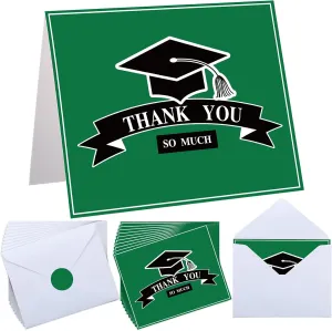 50 Sets Graduation Thank You Cards 2024 4 x 5 Inch School Spirit Note Cards with 50 White Envelopes Graduation Congrats Greeting Bulk Thank You Note for Party(Green)