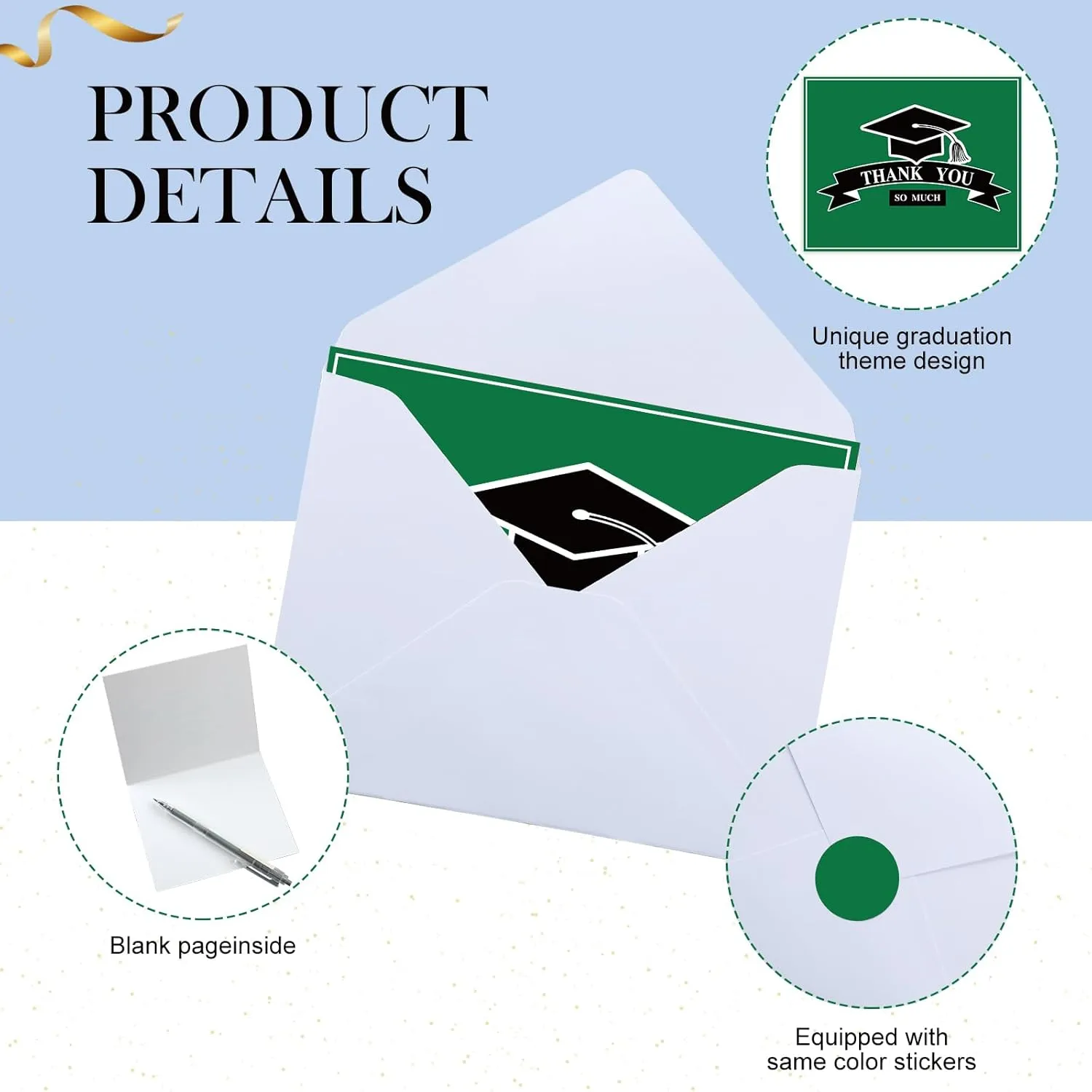 50 Sets Graduation Thank You Cards 2024 4 x 5 Inch School Spirit Note Cards with 50 White Envelopes Graduation Congrats Greeting Bulk Thank You Note for Party(Green)