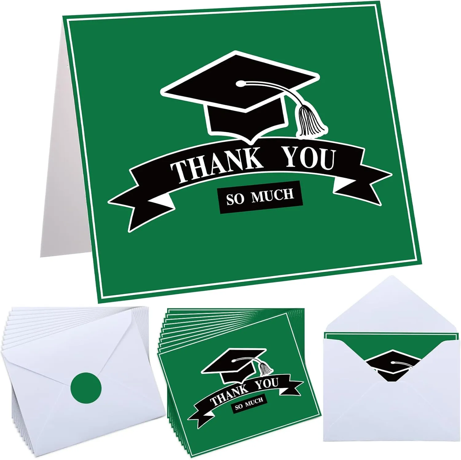 50 Sets Graduation Thank You Cards 2024 4 x 5 Inch School Spirit Note Cards with 50 White Envelopes Graduation Congrats Greeting Bulk Thank You Note for Party(Green)