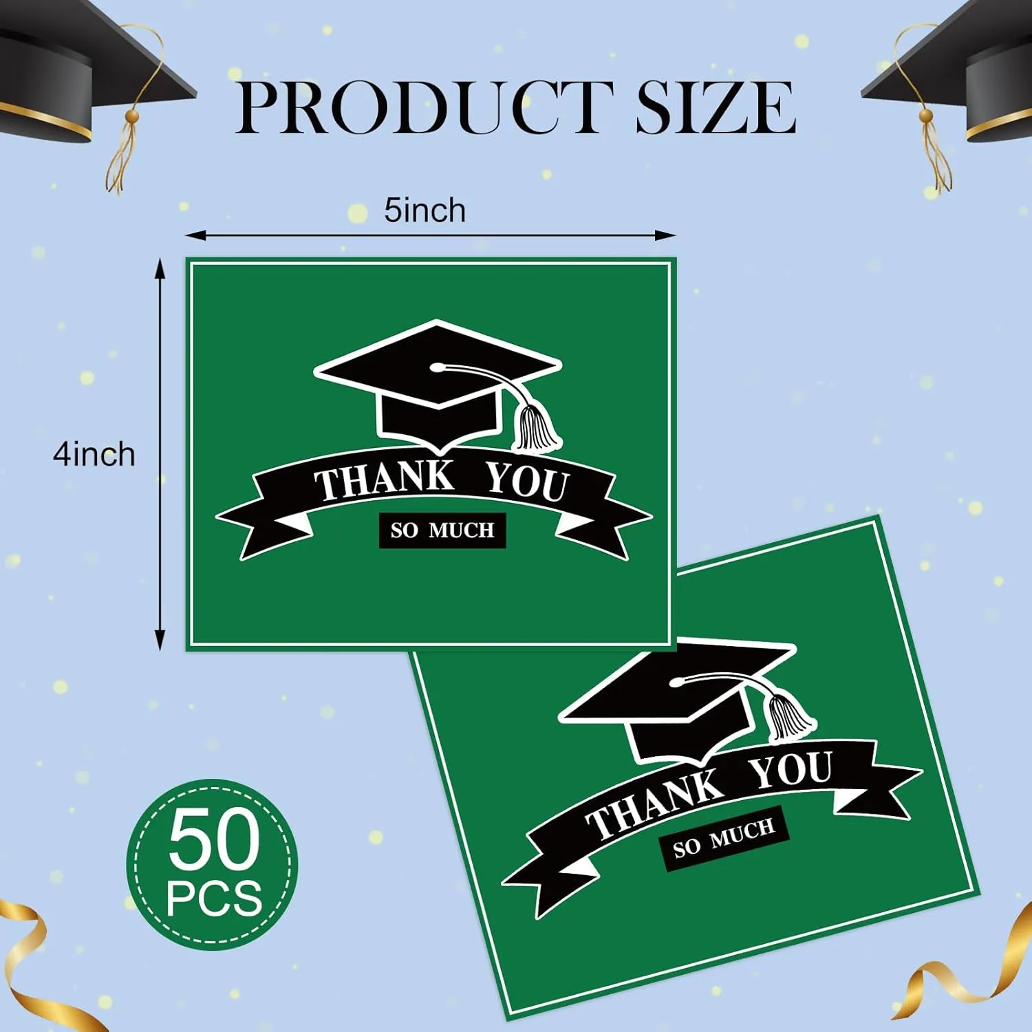 50 Sets Graduation Thank You Cards 2024 4 x 5 Inch School Spirit Note Cards with 50 White Envelopes Graduation Congrats Greeting Bulk Thank You Note for Party(Green)