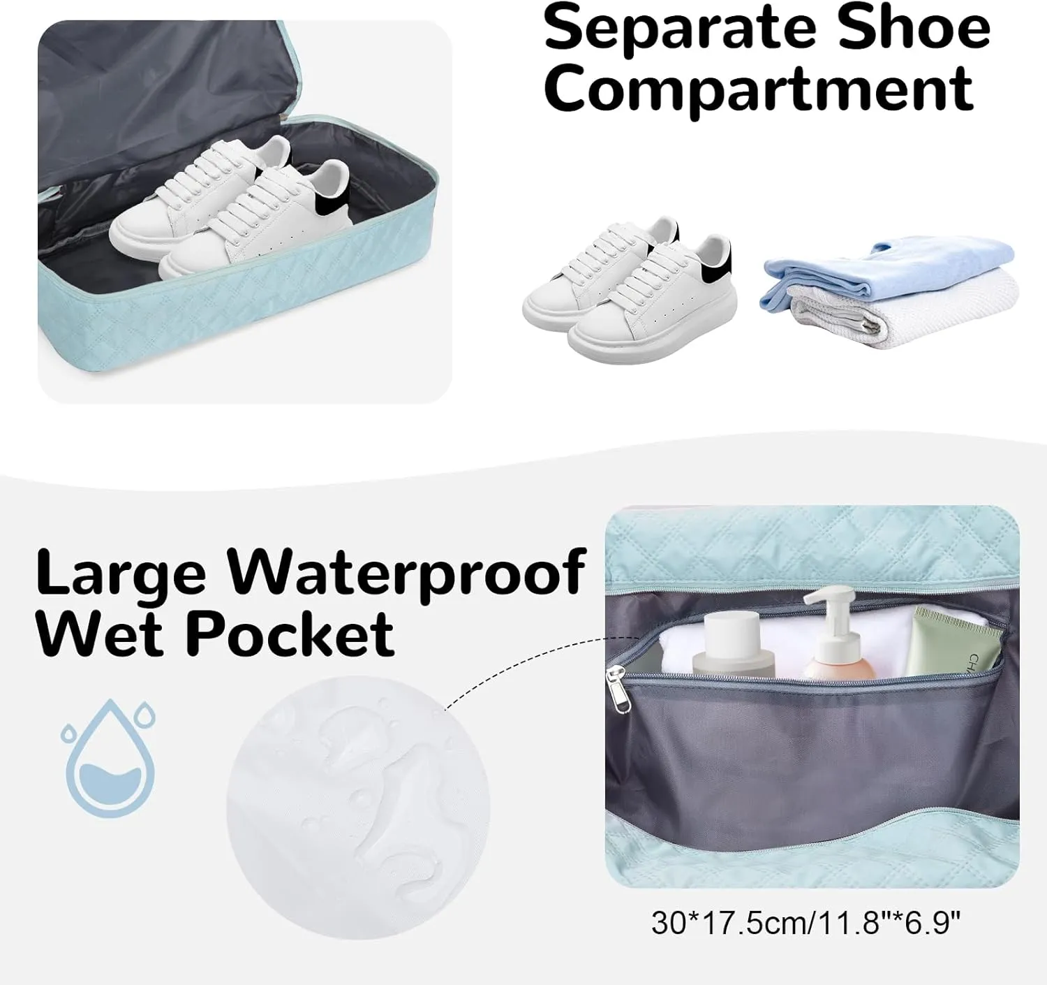 55L Large Women Travel Duffle Bag, Carry on Overnight Bag Weekend Travel Duffel Tote Bag with Wet Pocket Toiletry for Trips Sport Hospital, Blue