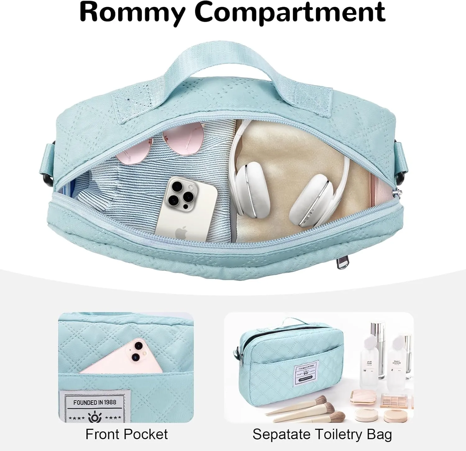 55L Large Women Travel Duffle Bag, Carry on Overnight Bag Weekend Travel Duffel Tote Bag with Wet Pocket Toiletry for Trips Sport Hospital, Blue
