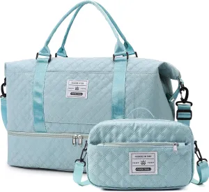 55L Large Women Travel Duffle Bag, Carry on Overnight Bag Weekend Travel Duffel Tote Bag with Wet Pocket Toiletry for Trips Sport Hospital, Blue
