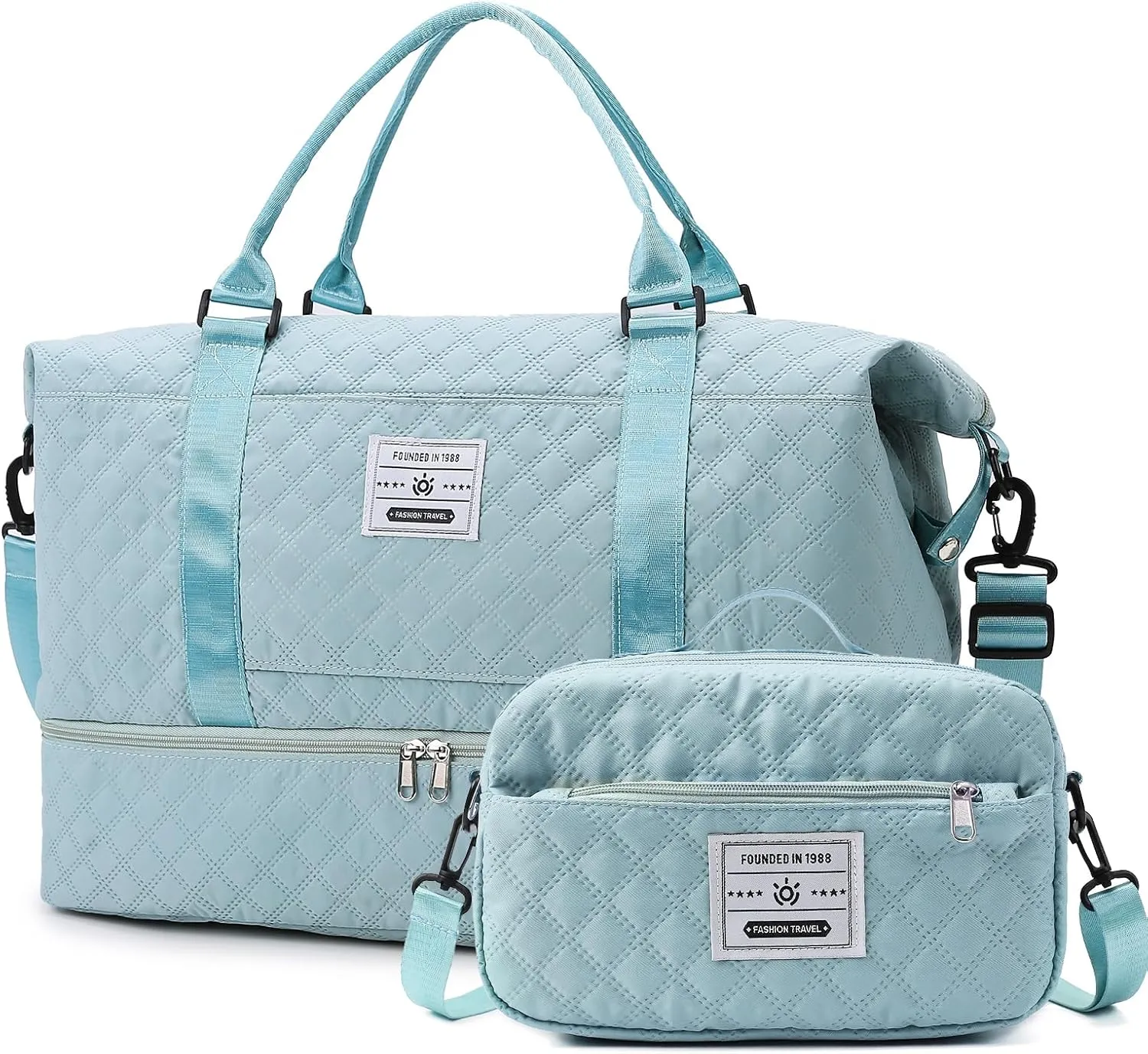 55L Large Women Travel Duffle Bag, Carry on Overnight Bag Weekend Travel Duffel Tote Bag with Wet Pocket Toiletry for Trips Sport Hospital, Blue