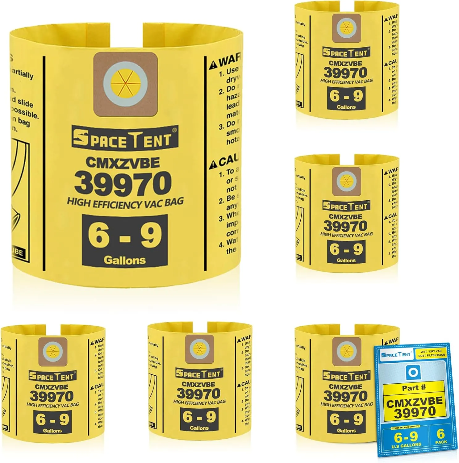 6 Pack 39970 Shop Vac Bags for CRAFTSMAN 6 and 9 Gallon Wet/Dry vacs, Part# 39970 CMXZVBE39970, Fine Dust Bag